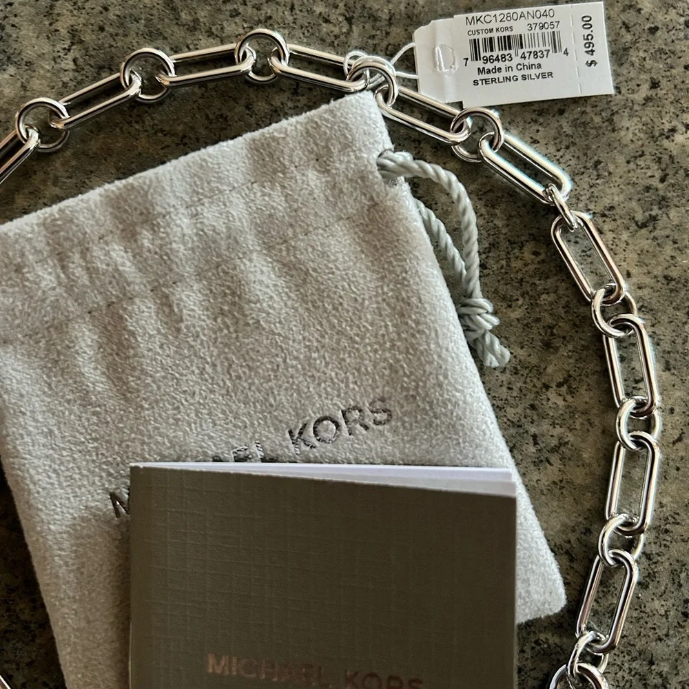 📿 [Michael Kors] NWT Custom Heavy Link Logo 925 Sterling Silver Necklace 18-19”